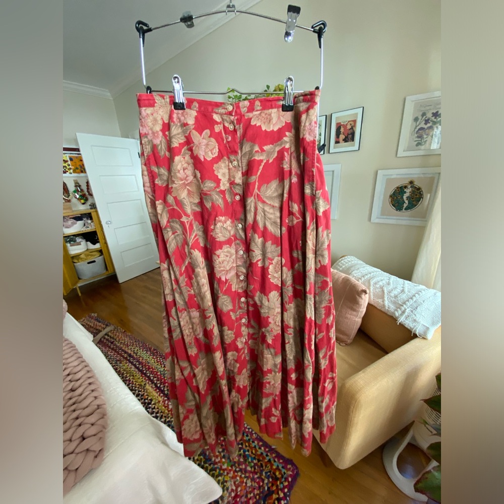 Lauren Ralph Lauren Red Floral Button-Front Maxi Skirt
